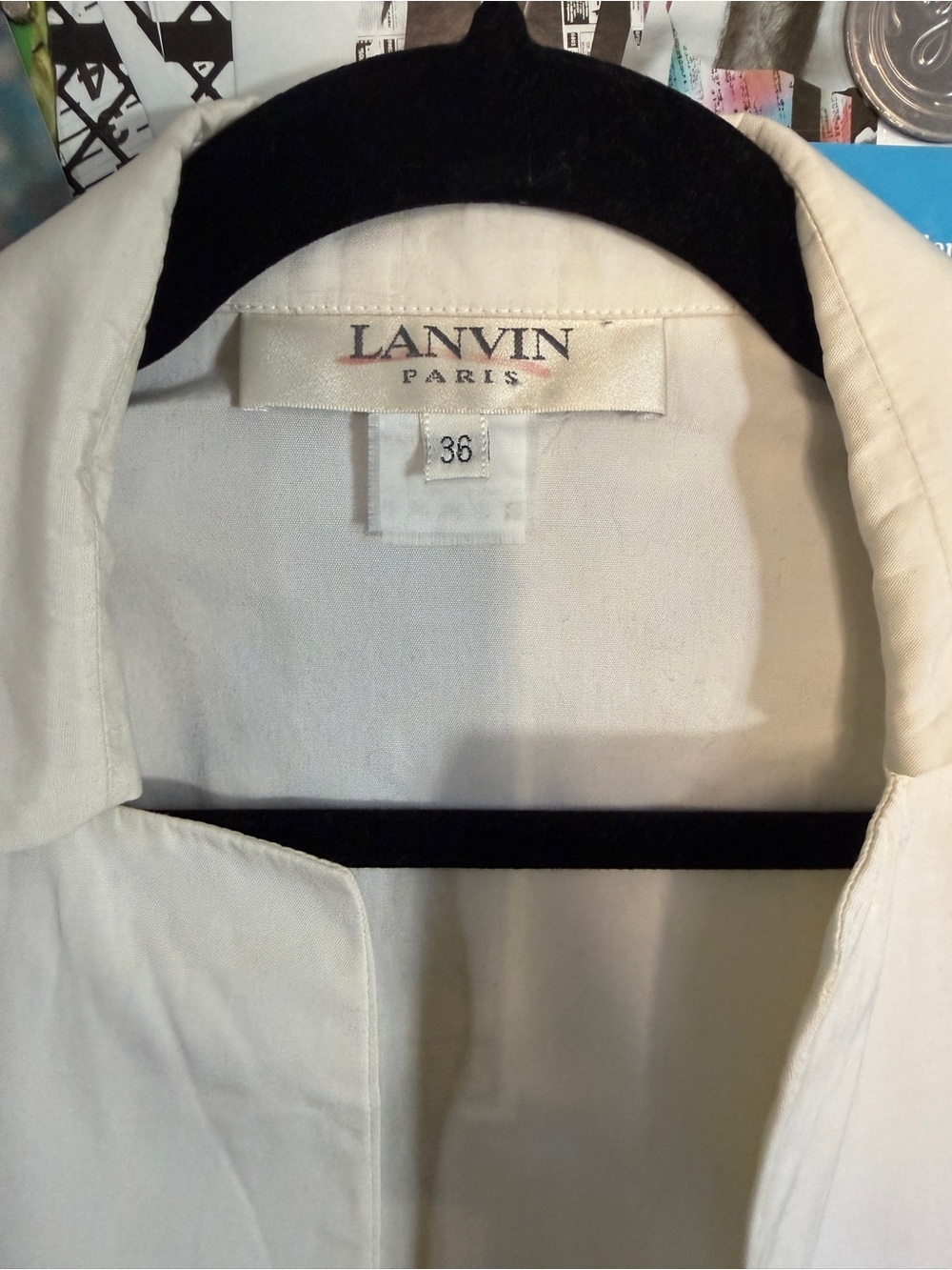 Lanvin Cream Open-Front Mid length collared Jacket, (S/M), 100% organic cotton